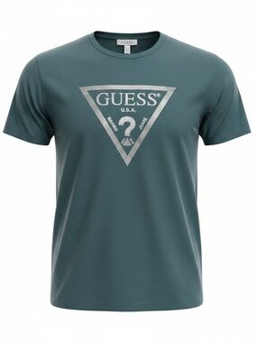 GUESS Men’s Teal Green Logo Crew Neck Tee